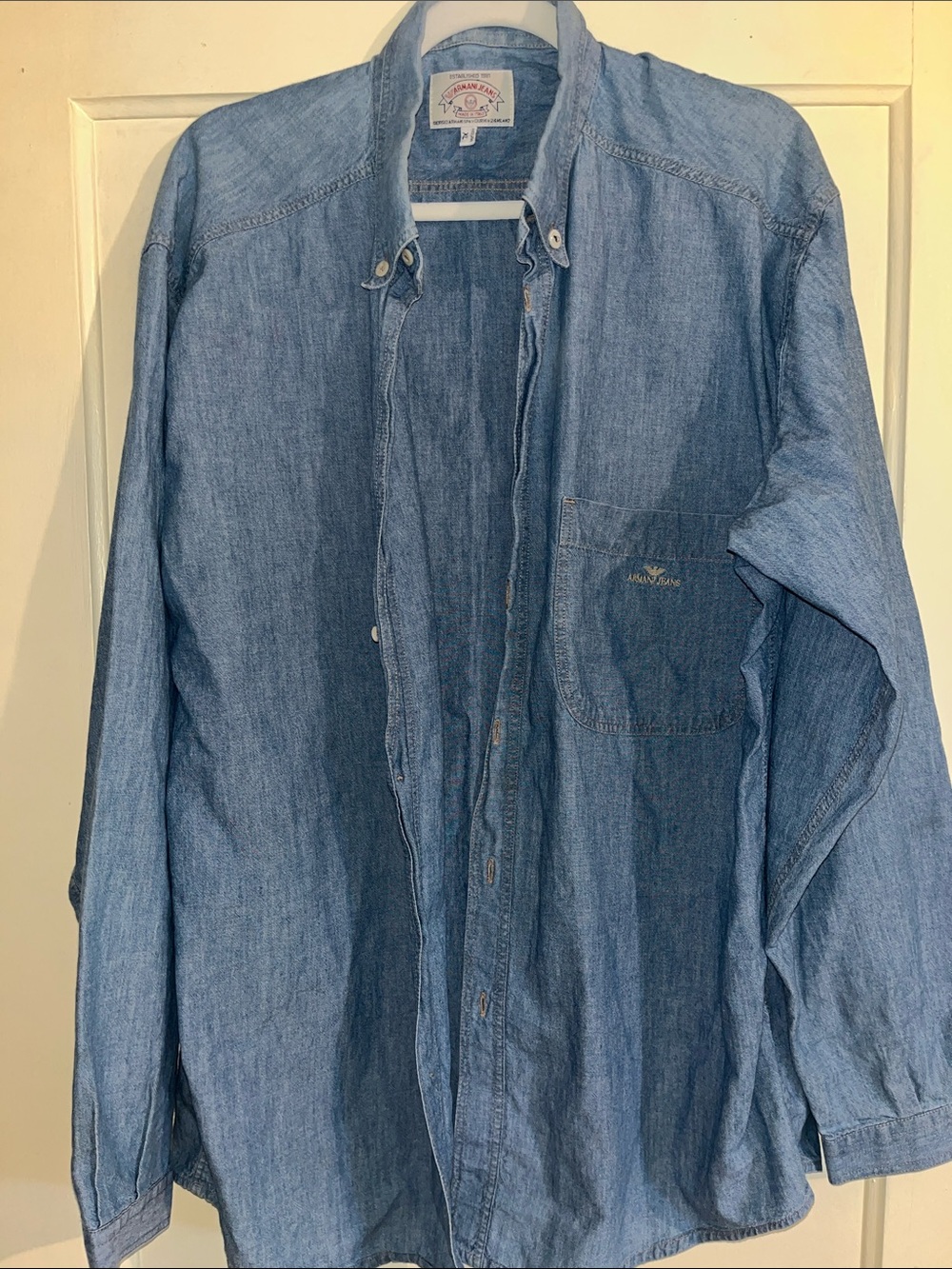Armani button downJeans -shirt  Men Light Blue Denim